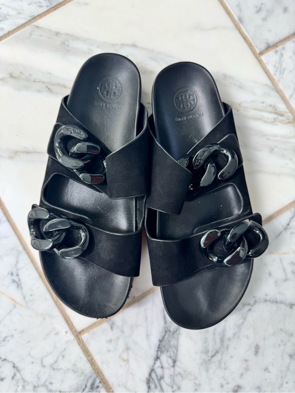 Tory Burch Adrian Slide in Black Suede - Picture 2 of 5